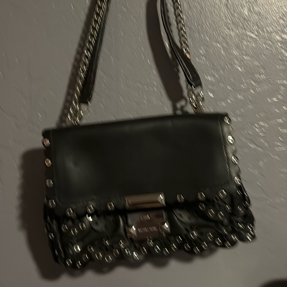 Black leather, Michael Kors scalloped studded leather purse